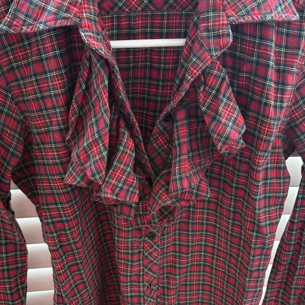 Plaid Ruffle Button Down Shirt - Picture 2 of 3